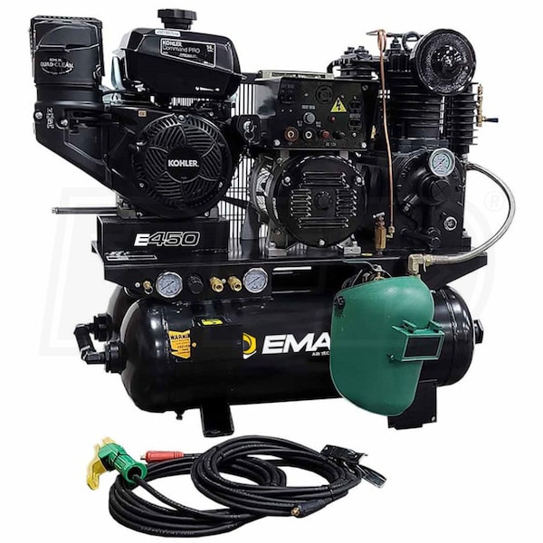 EMAX 14-HP 20-Gallon 3-In-1 Pressure Lubricated Gas Wheelbarrow Air Compressor, Generator & Welder w/ Kohler Engine