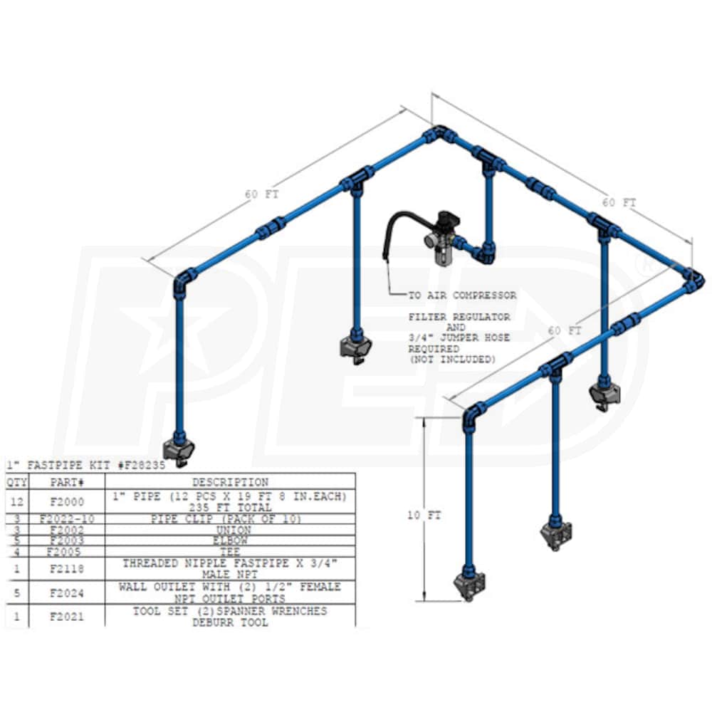 RapidAir FastPipe 1Inch Compressed Air Aluminum Piping System 235Foot