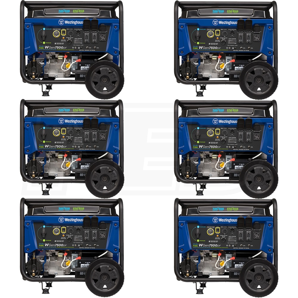 Westinghouse Pallet of 6 WGen7500DF - 7500 Watt Electric Start Dual Fuel Portable Generator w ...