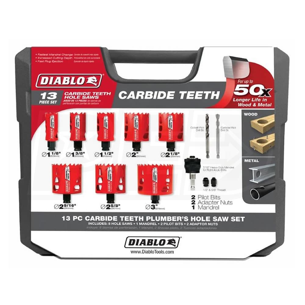 Diablo Tools Carbide Plumber's Hole Saw Set 13 Piece Set Diablo