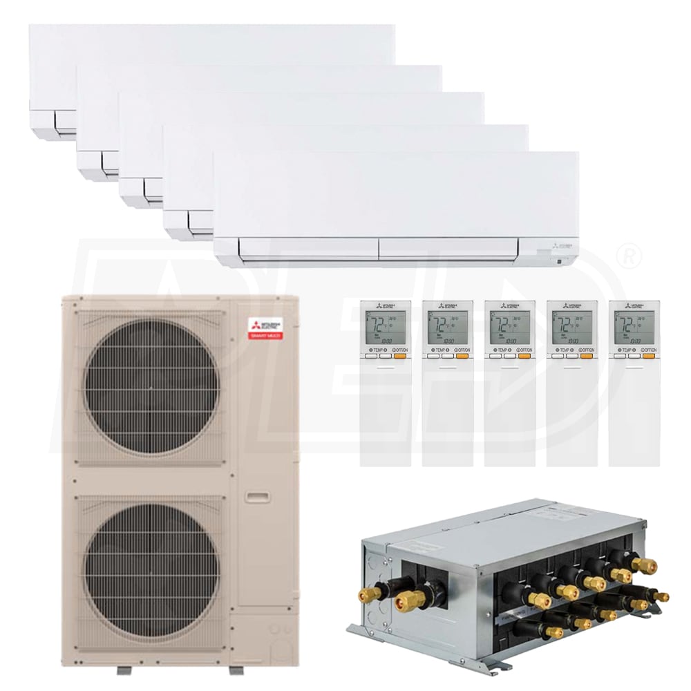 Mitsubishi Ductless Mini Split Heat Pump System - 5-Zone - 60k BTU