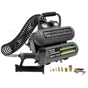 View Professional Woodworker 2-Gallon Twin Stack Air Compressor w/ Brad Nailer Kit