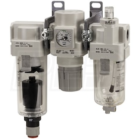 SMC 3/8" Filter Regulator Lubricator Air Preparation Combo w/ N.C. Auto Drain & Drain Cock (0-125 PSI)