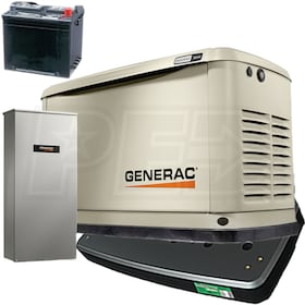 View Generac Guardian® 24kW Standby Generator System (200A Service Disc. + AC Shedding) w/ Wi-Fi + QwikHurricane® Pad + Battery