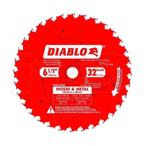 Diablo Tools Carbide Blade for Wood and Metal 61/2" x 5/8