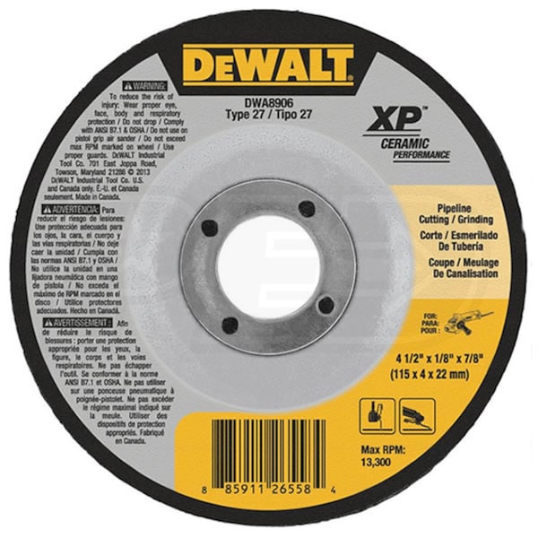 DeWALT DWA8908 Type 27 XP™ Ceramic Metal Grinding Wheel 7/8" Arbor