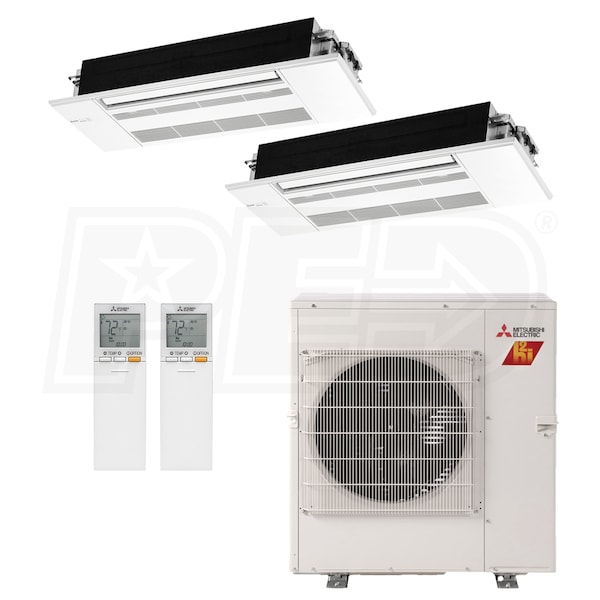 Mitsubishi One-Way Ceiling Cassette 2-Zone H2i System 30,000 BTU